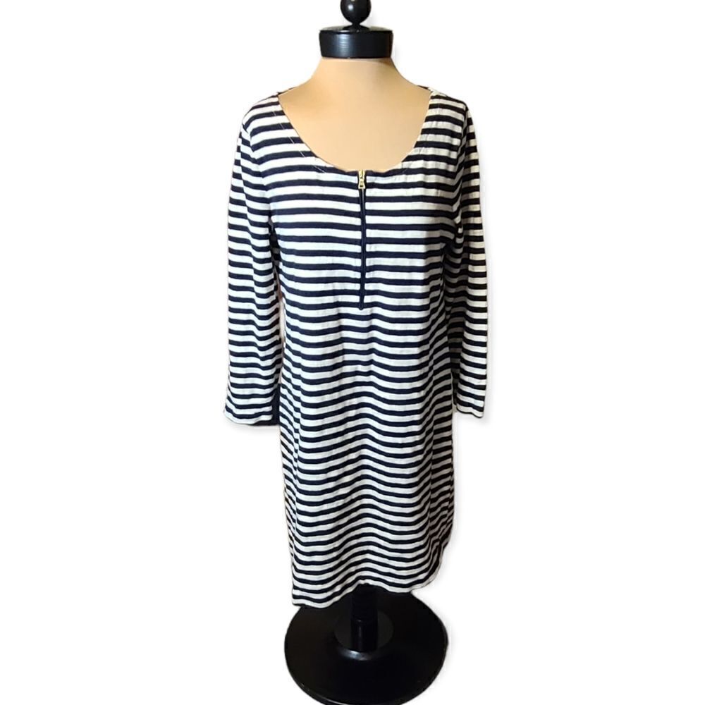 J. Crew Black White Striped Casual Dress Size Large